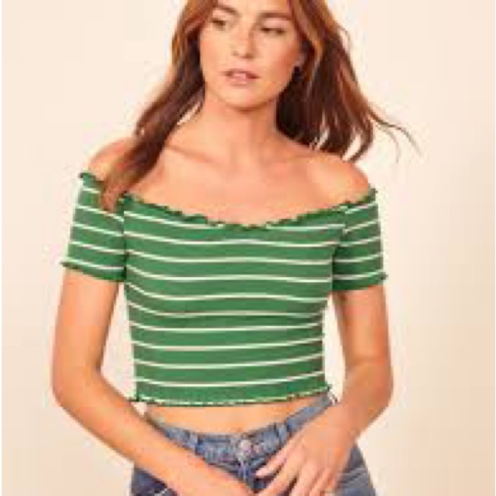 OFF THE SHOULDERS STRIPED REFORMATION TOP - Picture 3 of 3